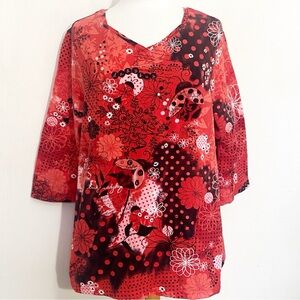 CJ Banks Ladybug Mixed Media Print Nice Cotton Knit Fabric Tee Top 2X